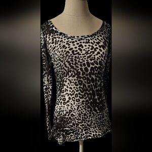 Express Burnout Boat Neck Abstract Leopard Print Top